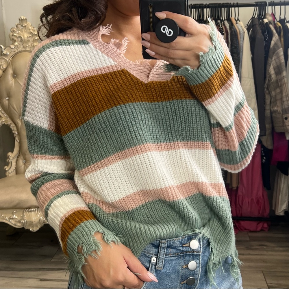 Stripe Shredded Sweater